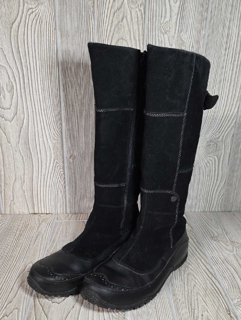 The North Face Anna Purna Tall Black Suede Leather Boots Womens Size 8.5 - Picture 10 of 16